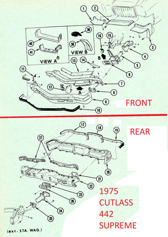 1975 cutlass front & rear bumper drawing