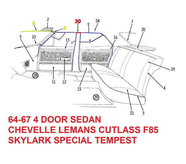 PILLAR UPPER TRIM ,RIGHT, SEDAN 64-67 A-BODY