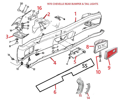 70 CHEVELLE REAR BUMPER & TAIL LIGHT