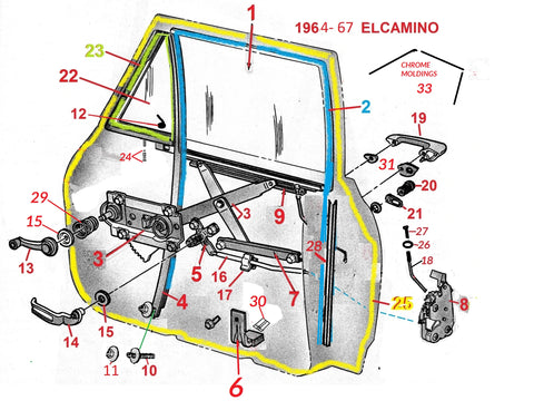 64-67 EL CAMINO DOOR PARTS