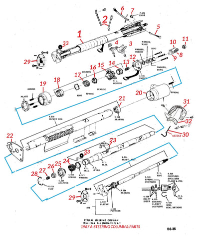 67 A-BODY STEERING COLUMN & PARTS