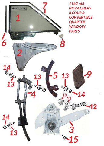 62 - 65 NOVA CHEVY II COUP QUARTER WINDOW PARTS