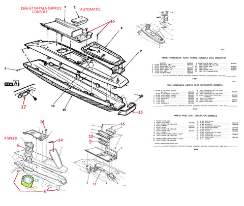 66 67 IMPALA SS CONSOLE & SHIFTER PARTS