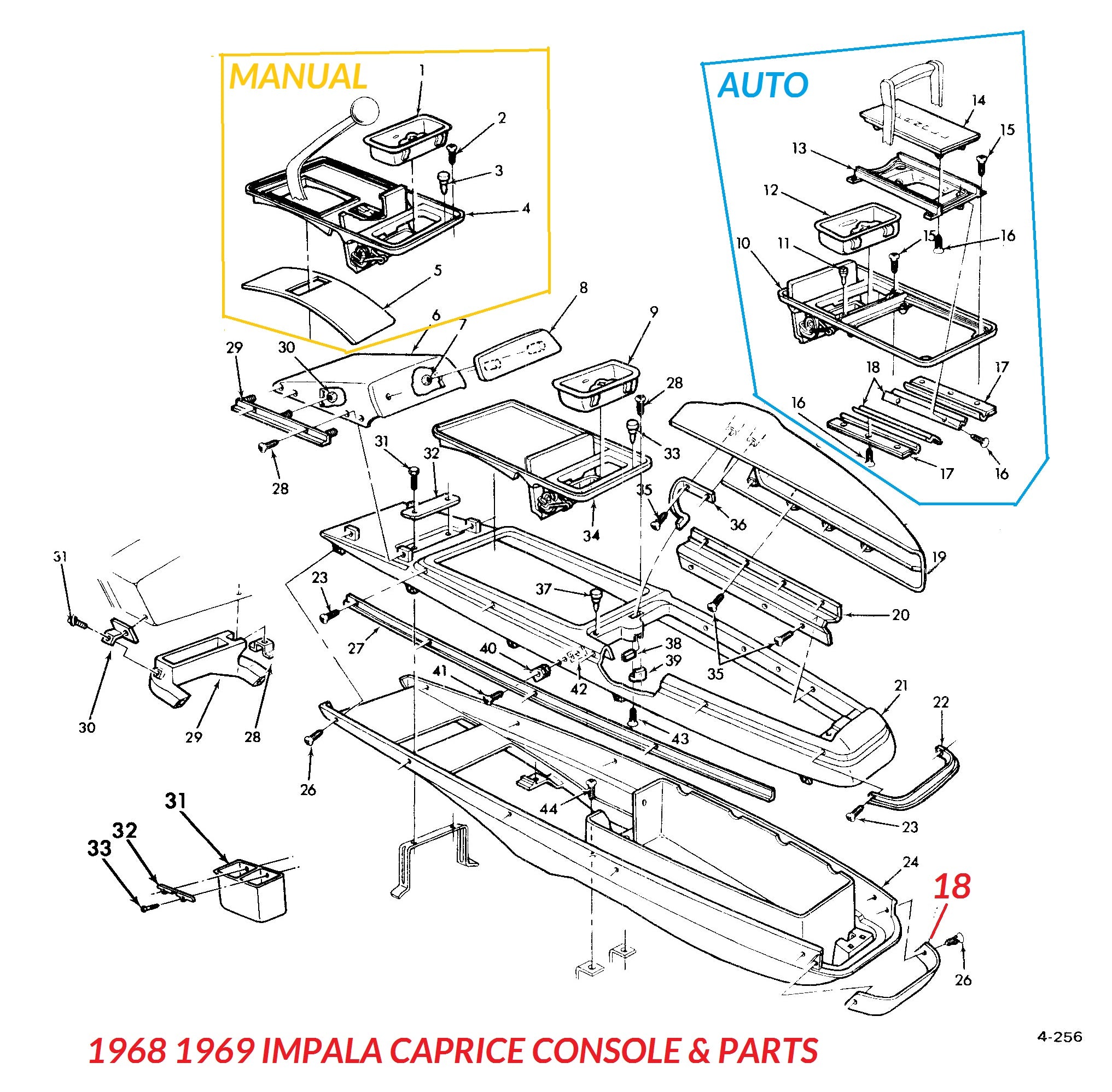 68 69 IMPALA SS CONSOLE & SHIFTER PARTS Chicago Muscle Car Parts , Inc.