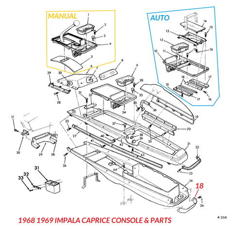 68 69 IMPALA SS CONSOLE & SHIFTER PARTS