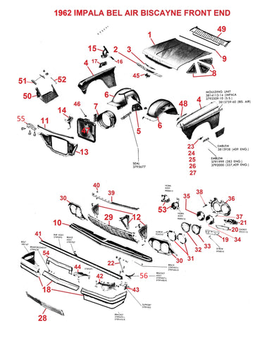 62 IMPALA BEL AIR BISCAYNE FRONT END PARTS
