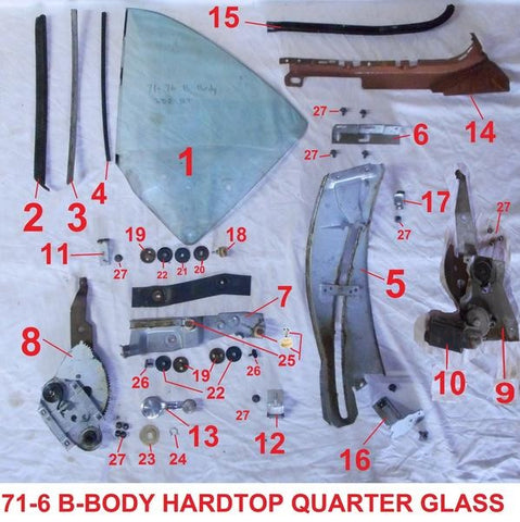 71-76 B-BODY QUARTER WINDOW PARTS COUP