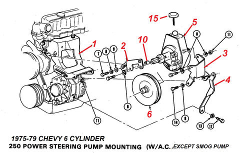 75 -79 CHEVY 250 " 6 CYLINDER PS PUMP & BRACKETS
