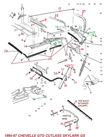 64 - 67 CHEVELLE GTO CUTLASS SKYLARK CONVERTIBLE TOP FRAME PARTS
