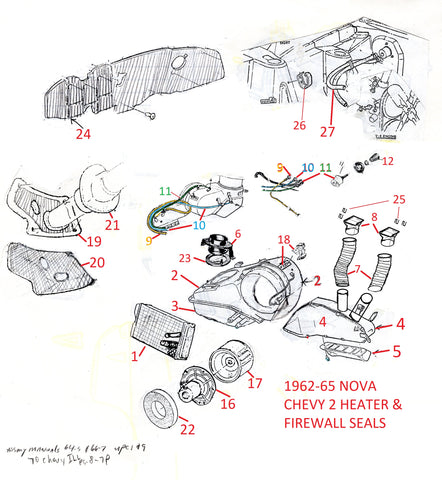 62-65 CHEVY II NOVA HEATER PARTS