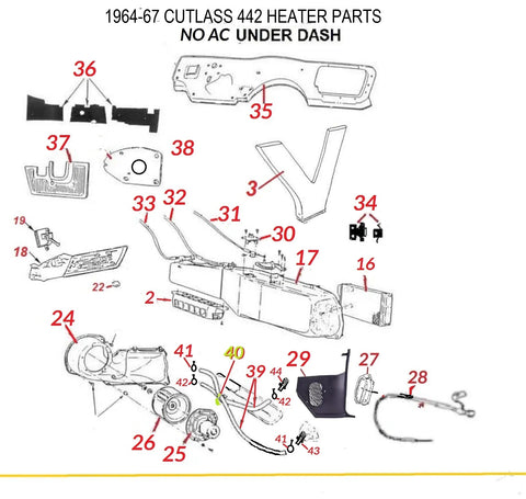 64-67 CUTLASS 442 HEATER PARTS