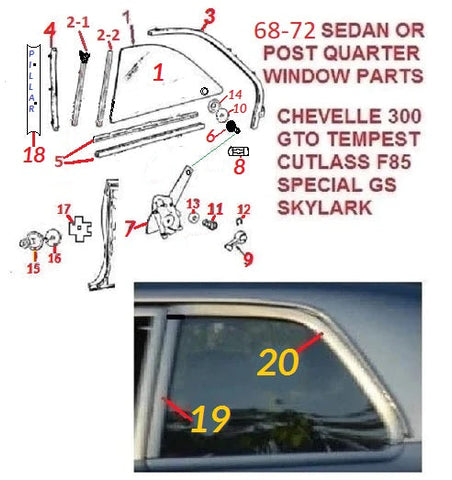 68-72 A-BODY POST SEDAN QUARTER WINDOW PARTS