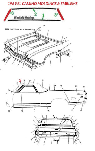 69 EL CAMINO EXTERIOR MOLDINGS & EMBLEMS