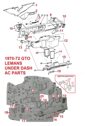 70-72 GTO LEMANS UNDERDASH AC DUCTS