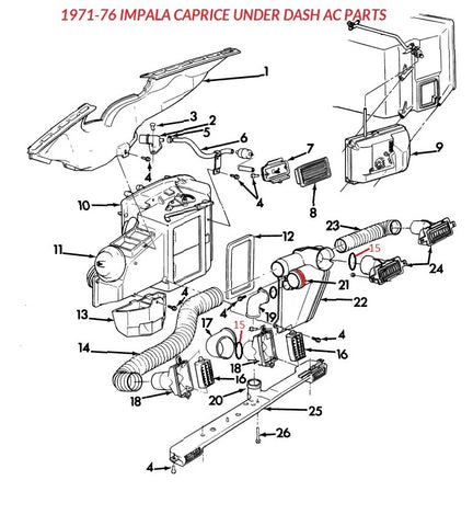 71-76 IMPALA CAPRICE UNDERDASH AC & HEATER PARTS