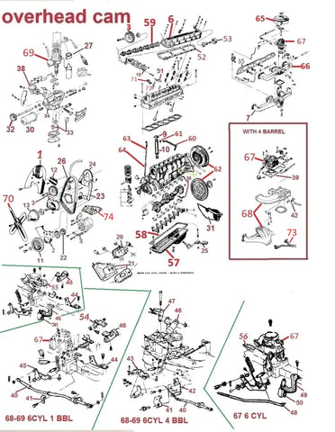 66-69 FIREBIRD LEMANS TEMPEST OHC 6 ENGINE PARTS