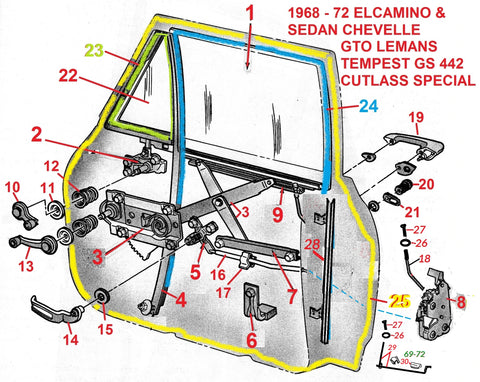 68-72 A-BODY ELCAMINO SEDAN DOOR PARTS