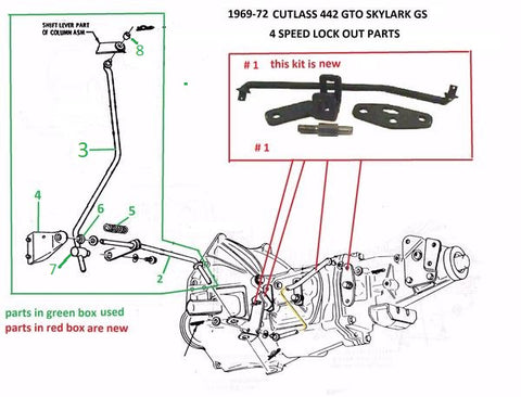 69-72 GTO 442 GS 4 SPEED TRANS LOCKOUT LINKAGE