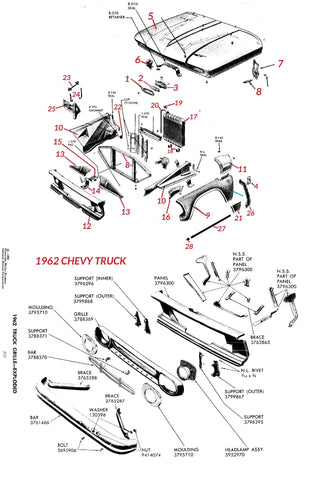 62 CHEVY TRUCK FRONT END PARTS