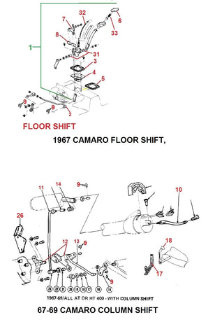 1967 CAMARO AUTO FLOOR SHIFTER & 67-69 CAMARO COLUMN SHIFT PARTS