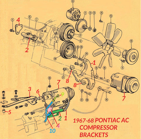 67 68 PONTIAC AC COMPRESSOR & BRACKETS