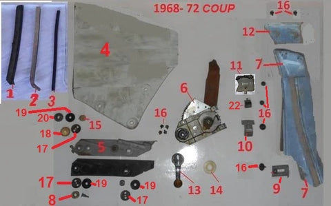 68-72A-BODY QUARTER GLASS PARTS, COUP