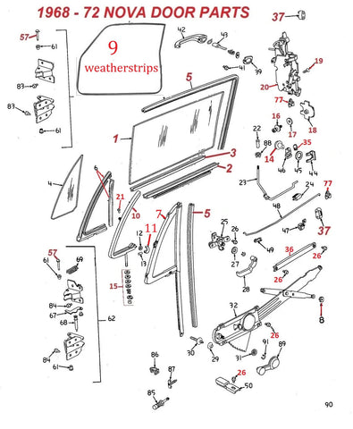 1968-72 NOVA , 71-72 VENTURA DOOR PARTS