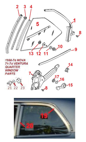 68-74 NOVA X QUARTER WINDOW PARTS