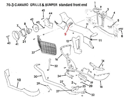 70-73 CAMARO GRILL & BUMPER PARTS, FOR STANDARD FRONT END