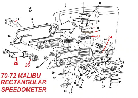 70 71 72 CHEVELLE SQUARE DASH PARTS