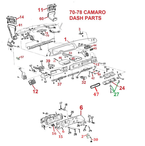 70-78 CAMARO DASH PANEL PARTS