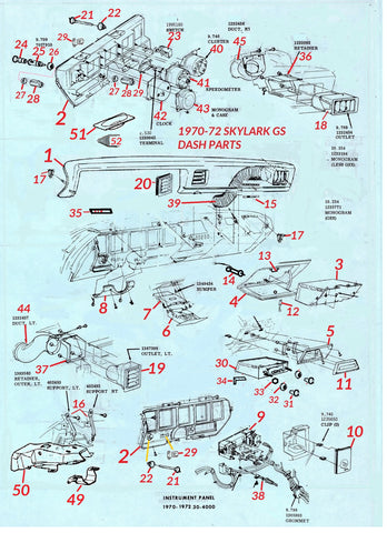 70-72 SKYLARK GS DASH PARTS
