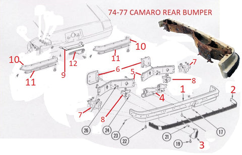 1974 - 77 CAMARO REAR BUMPER & PARTS