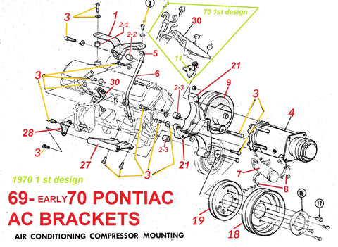69 & 70 1ST DESIGN PONTIAC AC COMPRESSOR & BRACKETS