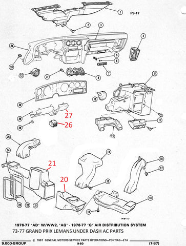 73-77 GRAND PRIX GRAND AM CAN AM AC UNDERDASH PARTS