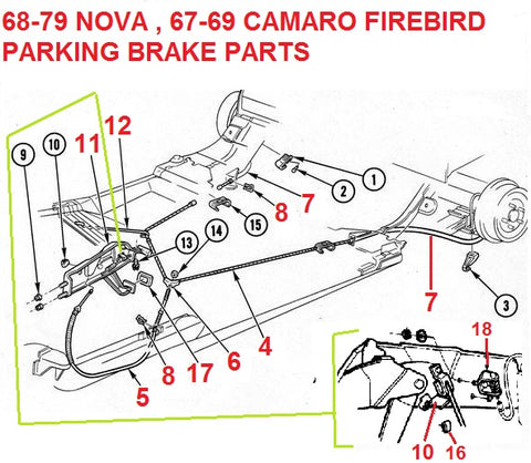 1968-79 NOVA 67-69 CAMARO FIREBIRD PARKING BRAKE PARTS