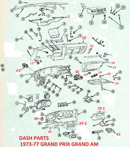 73-77 GRAND PRIX GRAND AM DASH PARTS