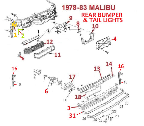 78-83 MALIBU REAR BUMPER & TAIL LIGHTS