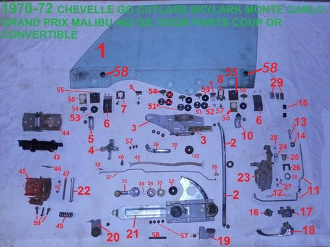 70-72 A-BODY DOOR PARTS , COUP OR CONVERTIBLE