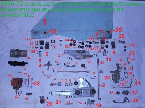 70-72 CHEVELLE GTO CUTLASS SKYLARK DOOR PARTS , COUP OR CONVERTIBLE
