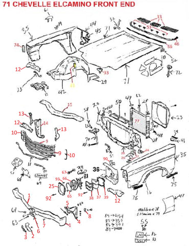 71 CHEVELLE ELCAMINO FRONT END PARTS