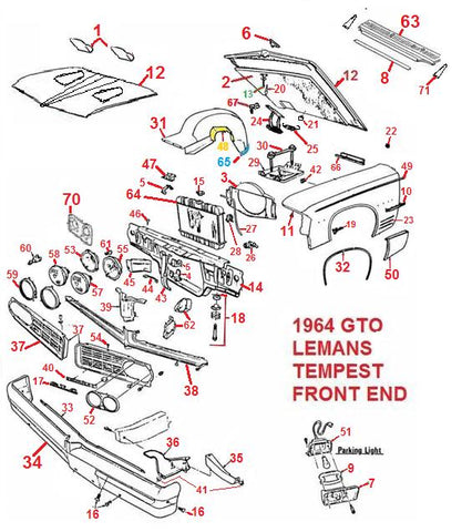 1964 GTO LEMANS TEMPEST FRONT END PARTS