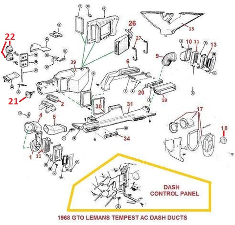 68 GTO LEMANS UNDERDASH AC PARTS