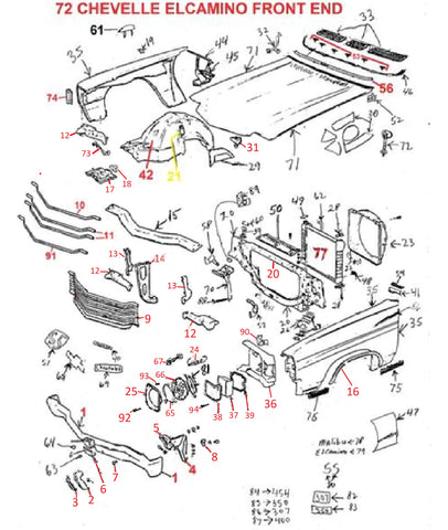 72 CHEVELLE ELCAMINO FRONT END PARTS