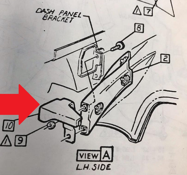 WHEEL WELL TO COWL BRACKET ,LEFT 67-69 CAMARO 68 69 NOVA