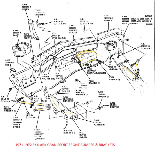 FRONT BUMPER BRACKET SET, 71 72 SKYLARK GS