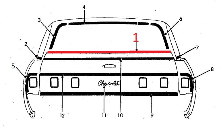 TAILGATE TOP MOLDING ,USED 65-70 IMPALA WAGON