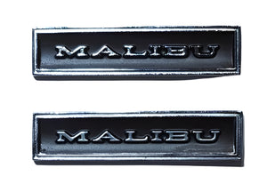 DOOR PANEL EMBLEMS, " MALIBU "NEW PAIR 69-72