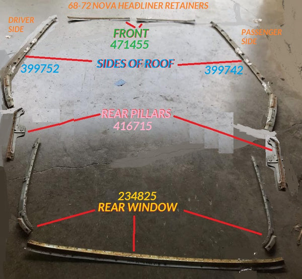 HEADLINER TO REAR WINDOW RETAINERS ,USED 68-72 NOVA