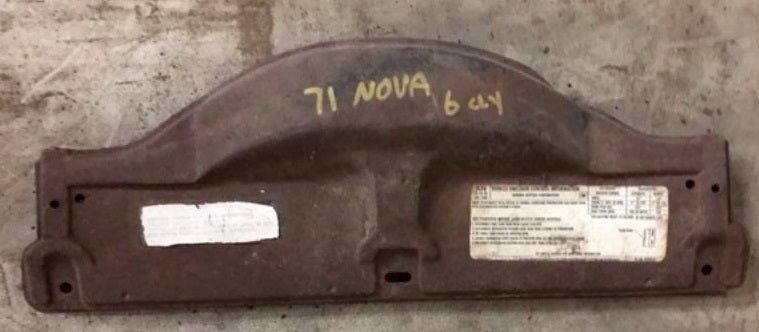 RADIATOR HOLDDOWN PANEL ,6 CYL USED 68-72 NOVA